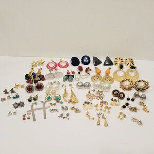 Vtg Mix 44 Plus Dainty Stud Earrings Pierced Butterfly Dangle Angel Stone Cross